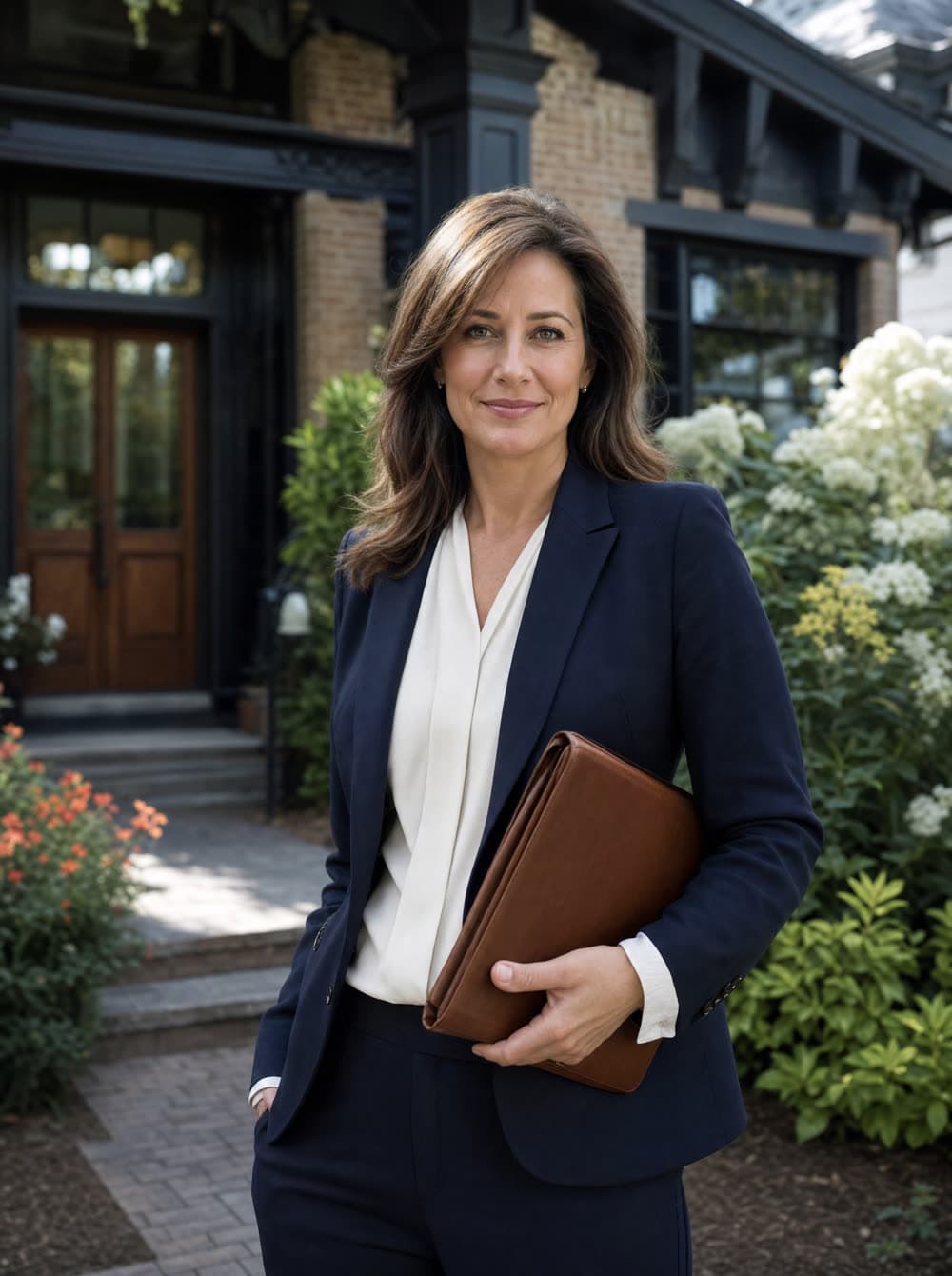 A veteran listing agent outside a brick craftsman home